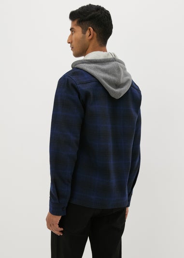 Navy Check Hooded Shacket