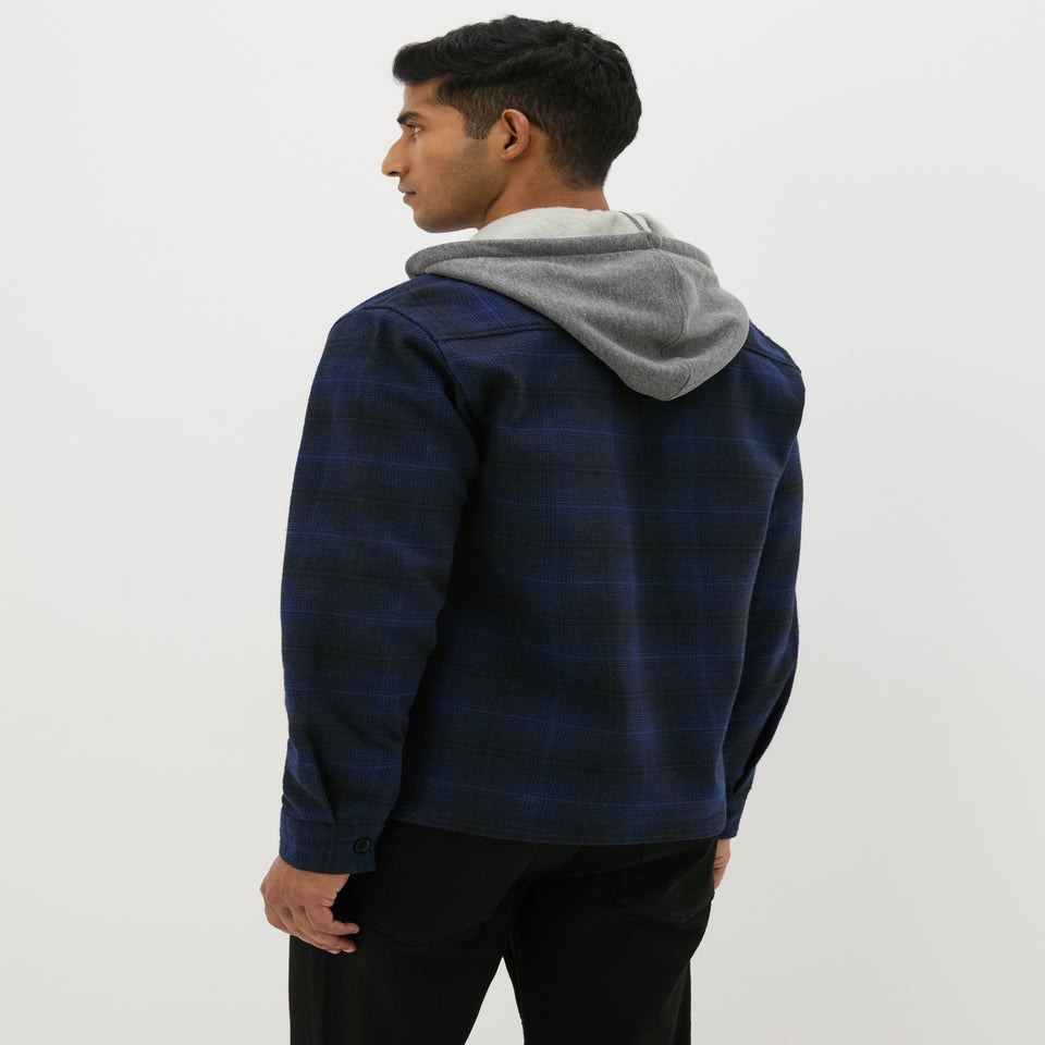 Navy Check Hooded Shacket