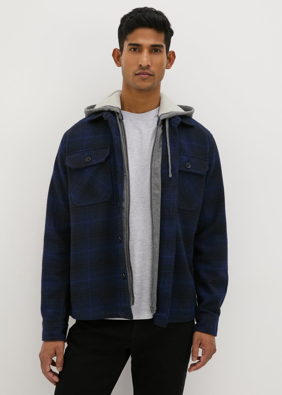 Navy Check Hooded Shacket