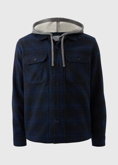 Navy Check Hooded Shacket
