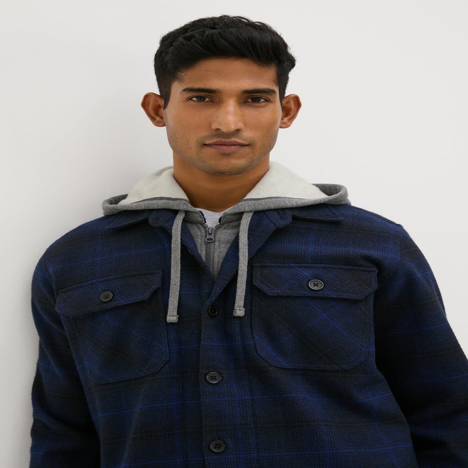 Navy Check Hooded Shacket