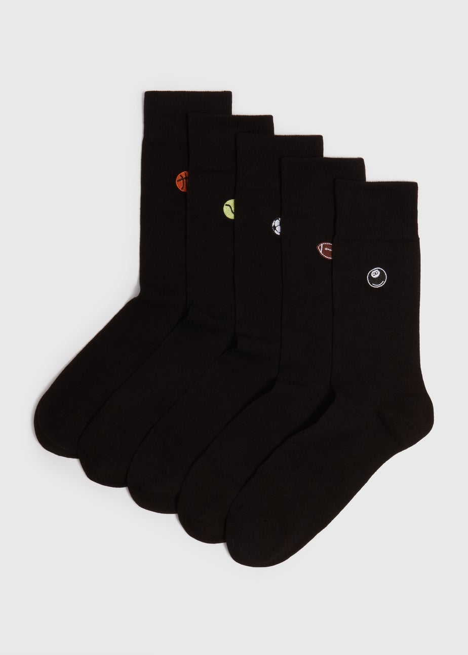 5 Pack Black Ball Embroidery Socks
