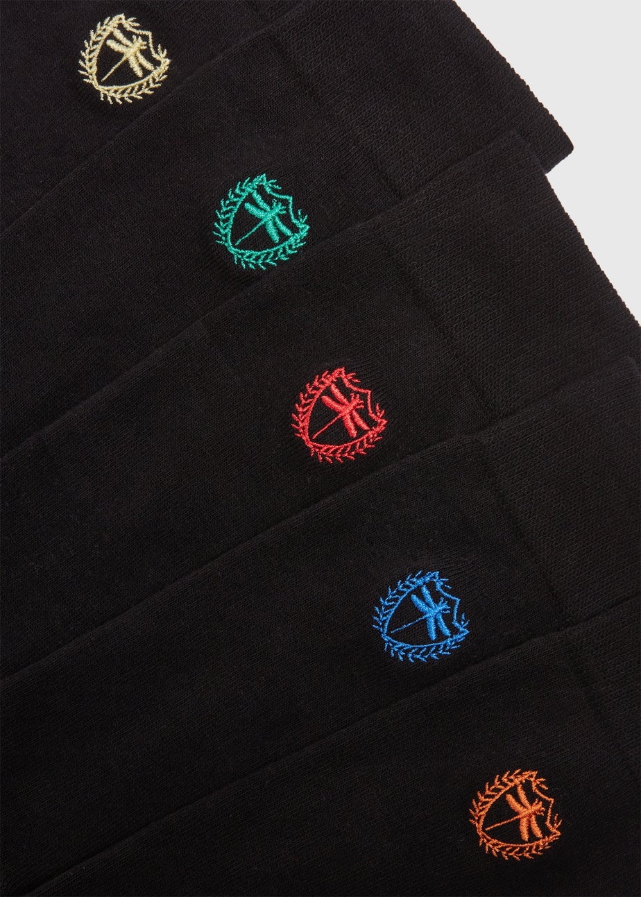 5 Pack Black Dragonfly Embroidery Socks