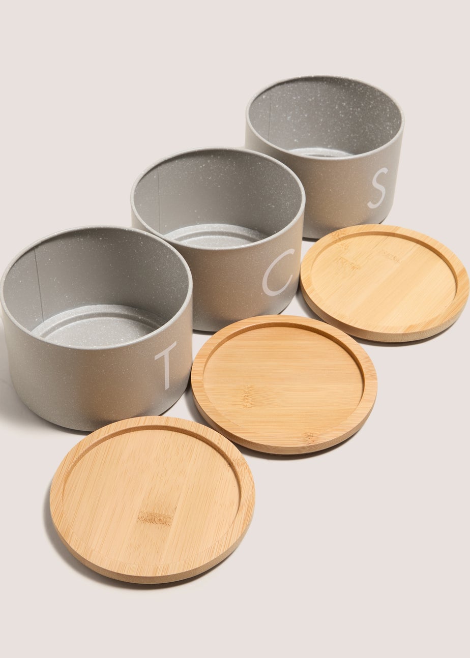 Grey Metal Tea Coffee & Sugar Stackable Canisters