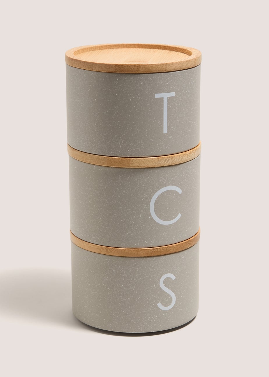 Grey Metal Tea Coffee & Sugar Stackable Canisters
