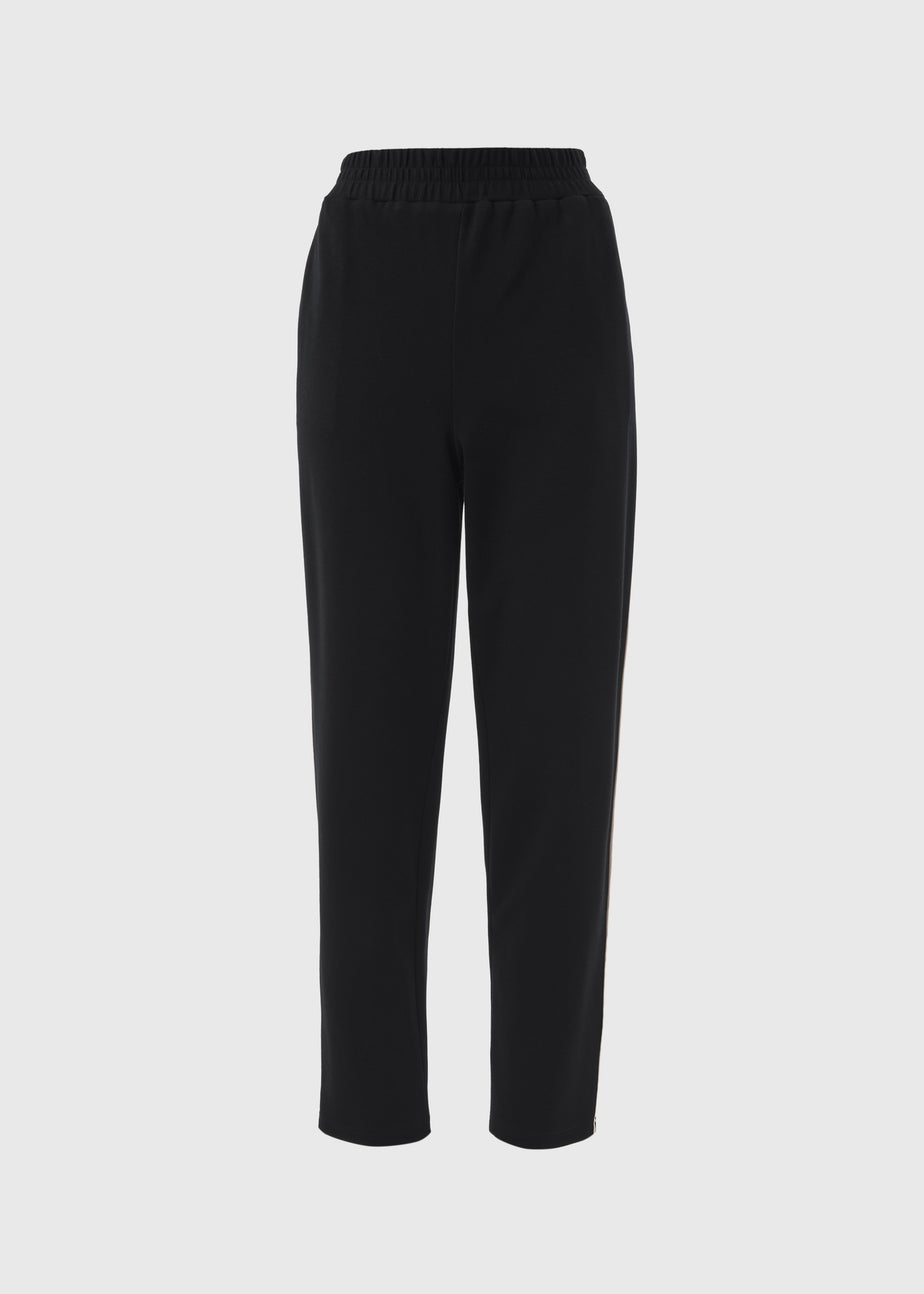 Black Tapered Side Pipe Detail Jogging Bottoms