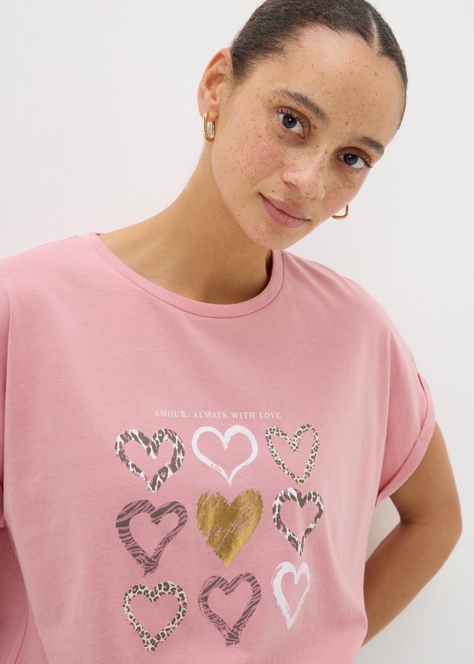 Pink Heart Graphic T Shirt