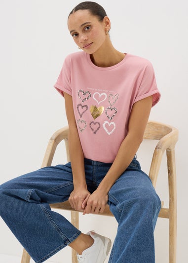Pink Heart Graphic T Shirt