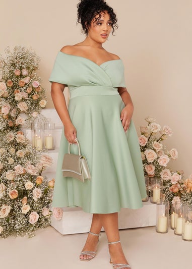 Quiz Green Curve Midi Skater Dress