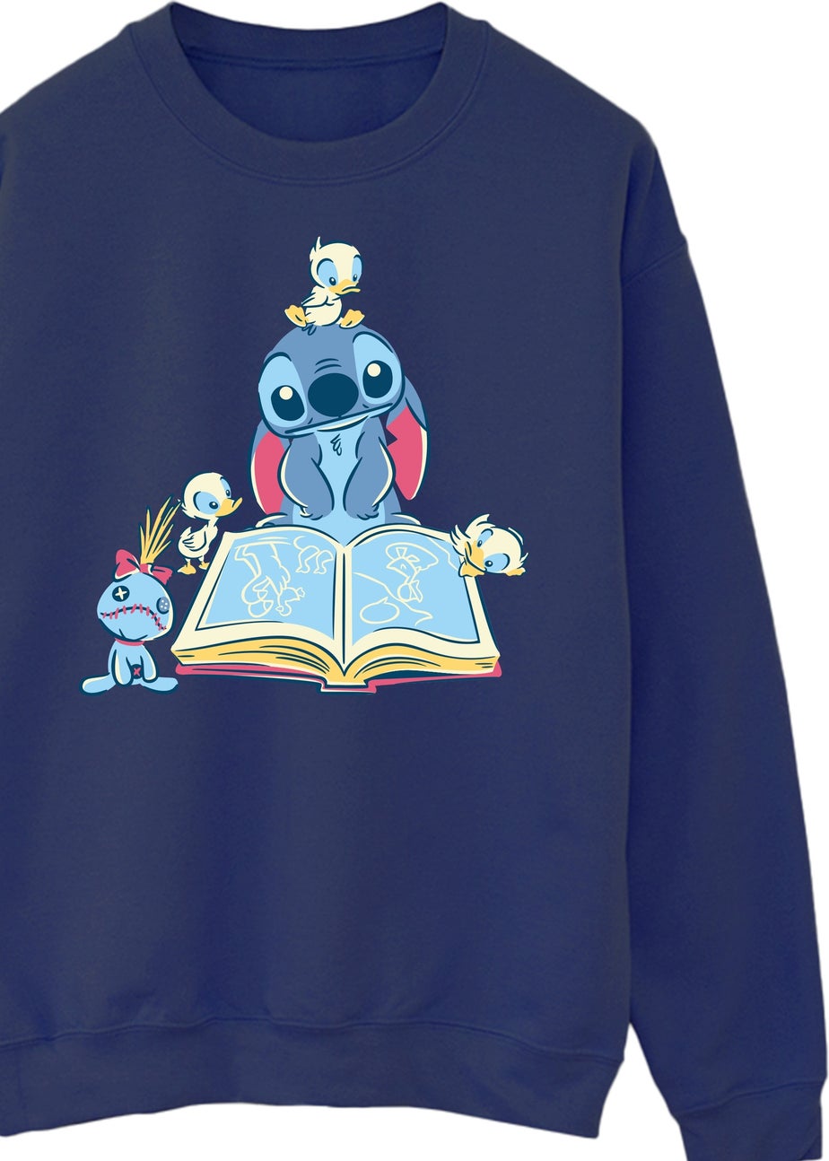 Disney Stitch Reading A Book Women Navy Printed Sweatshirt