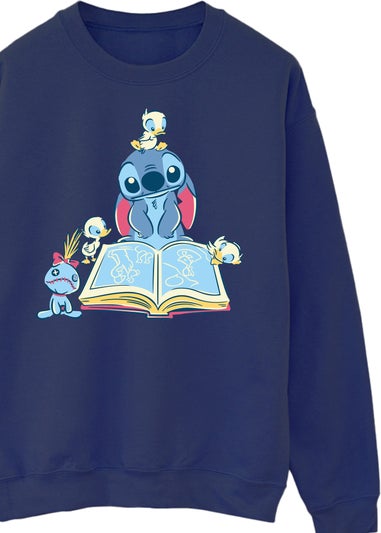 Disney Stitch Reading A Book Women Navy Printed Sweatshirt
