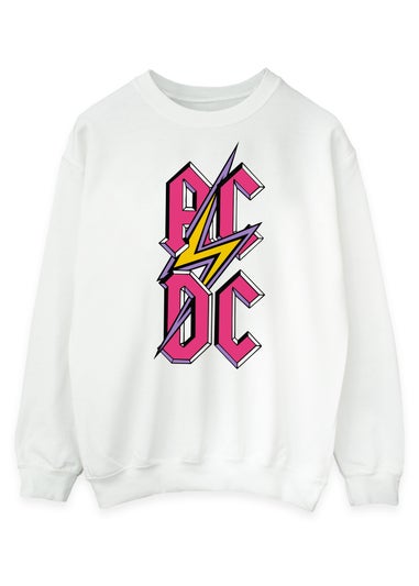 ACDC Pink Vertical Logo Women White Graphic Music Sweatshirt