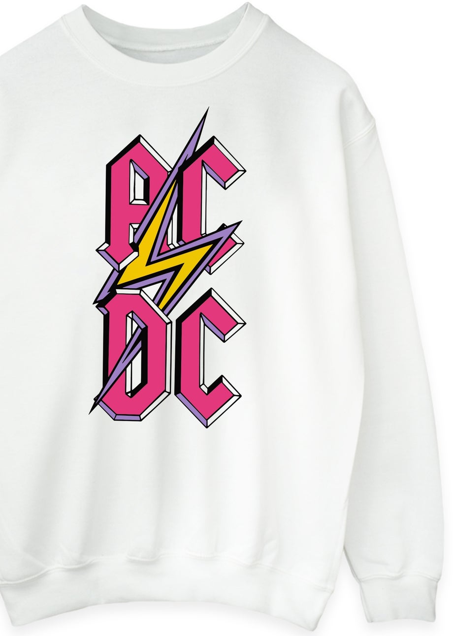 ACDC Pink Vertical Logo Women White Graphic Music Sweatshirt
