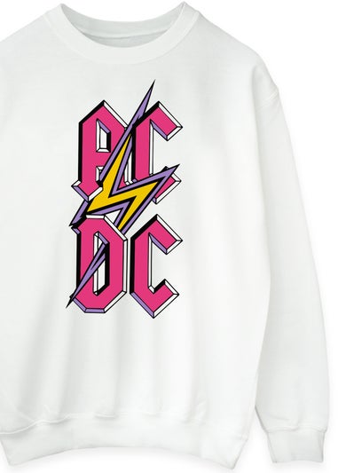 ACDC Pink Vertical Logo Women White Graphic Music Sweatshirt