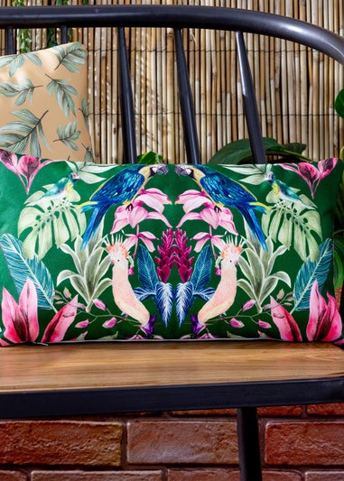 Wylder Tropics Dark Green Kali Birds Filled Outdoor Cushions (30cm x 50cm x 8cm)