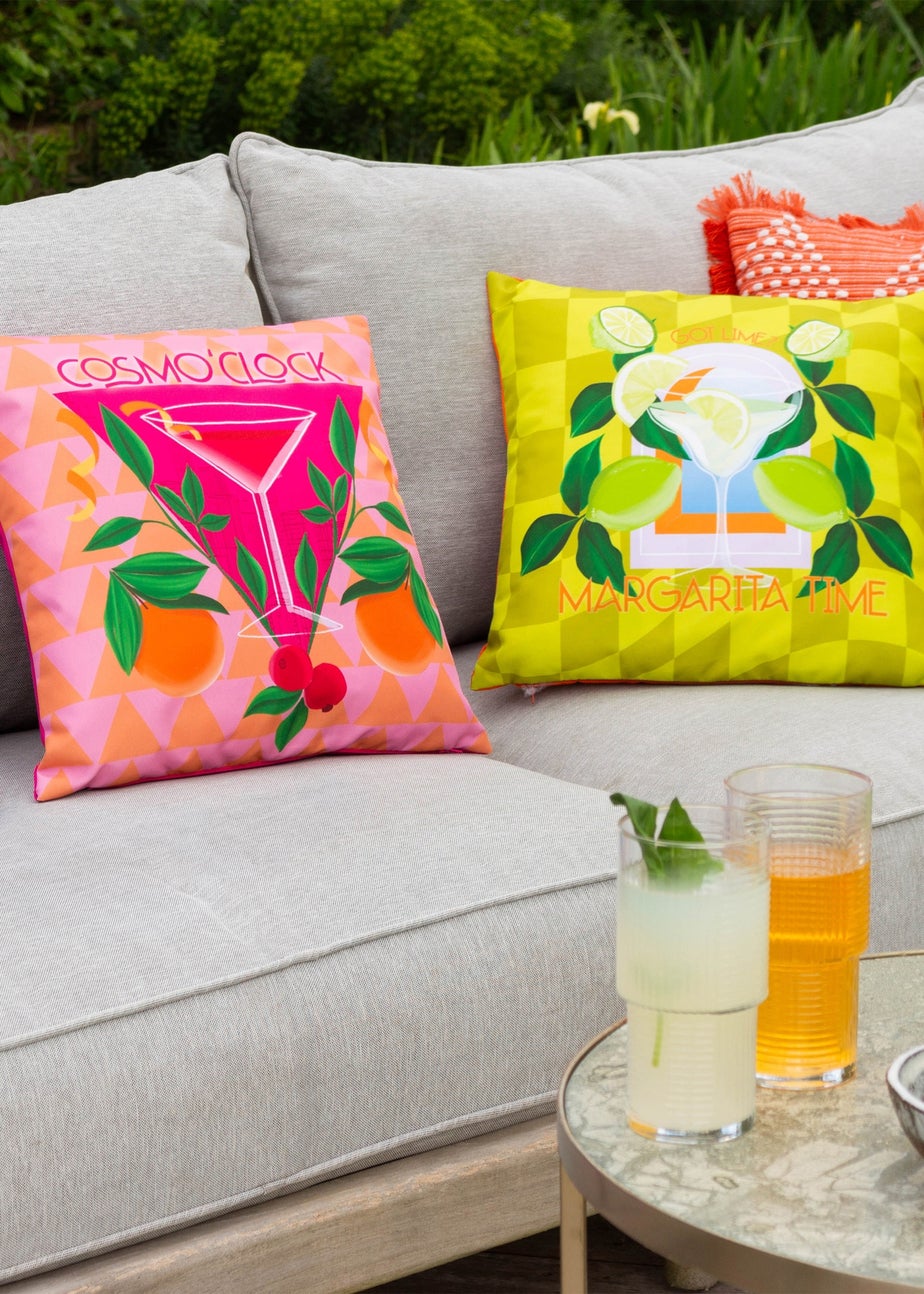 furn. Pink Cosmo O' Clock Filled Outdoor Cushions (43cm x 43cm x 8cm)
