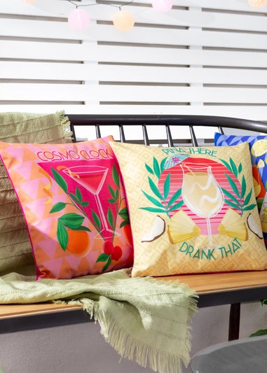 furn. Pink Cosmo O' Clock Filled Outdoor Cushions (43cm x 43cm x 8cm)