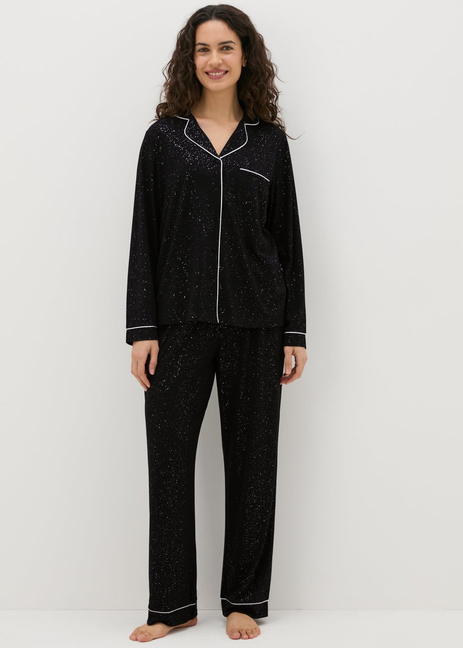 Black Shimmer Button Up Pyjama Set