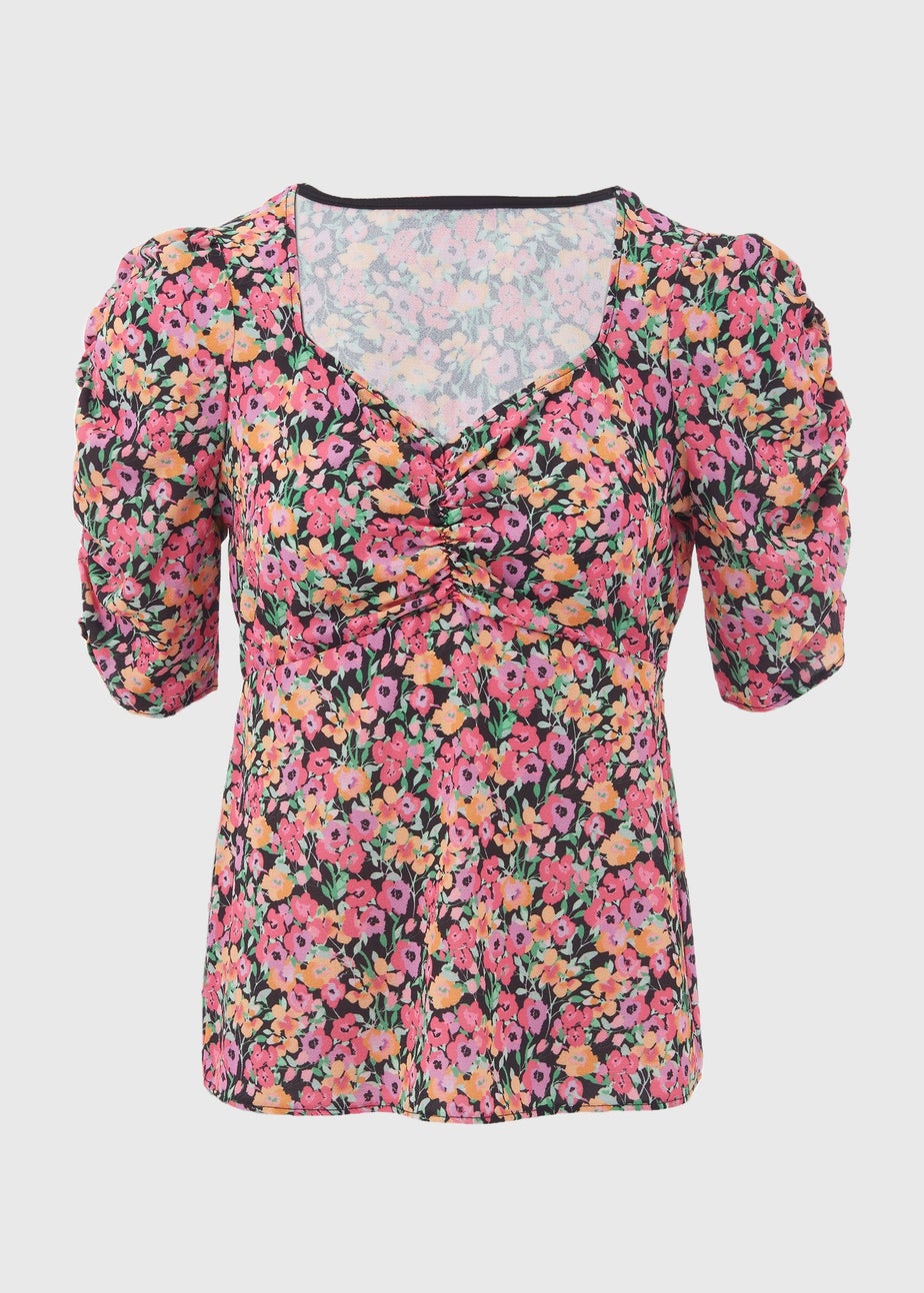 Pink Ruched Front Woven Blouse