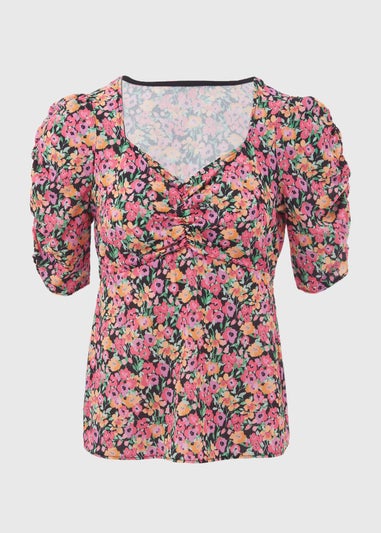 Pink Ruched Front Woven Blouse