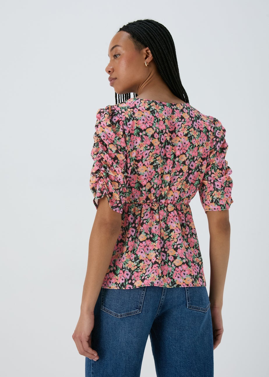 Pink Ruched Front Woven Blouse