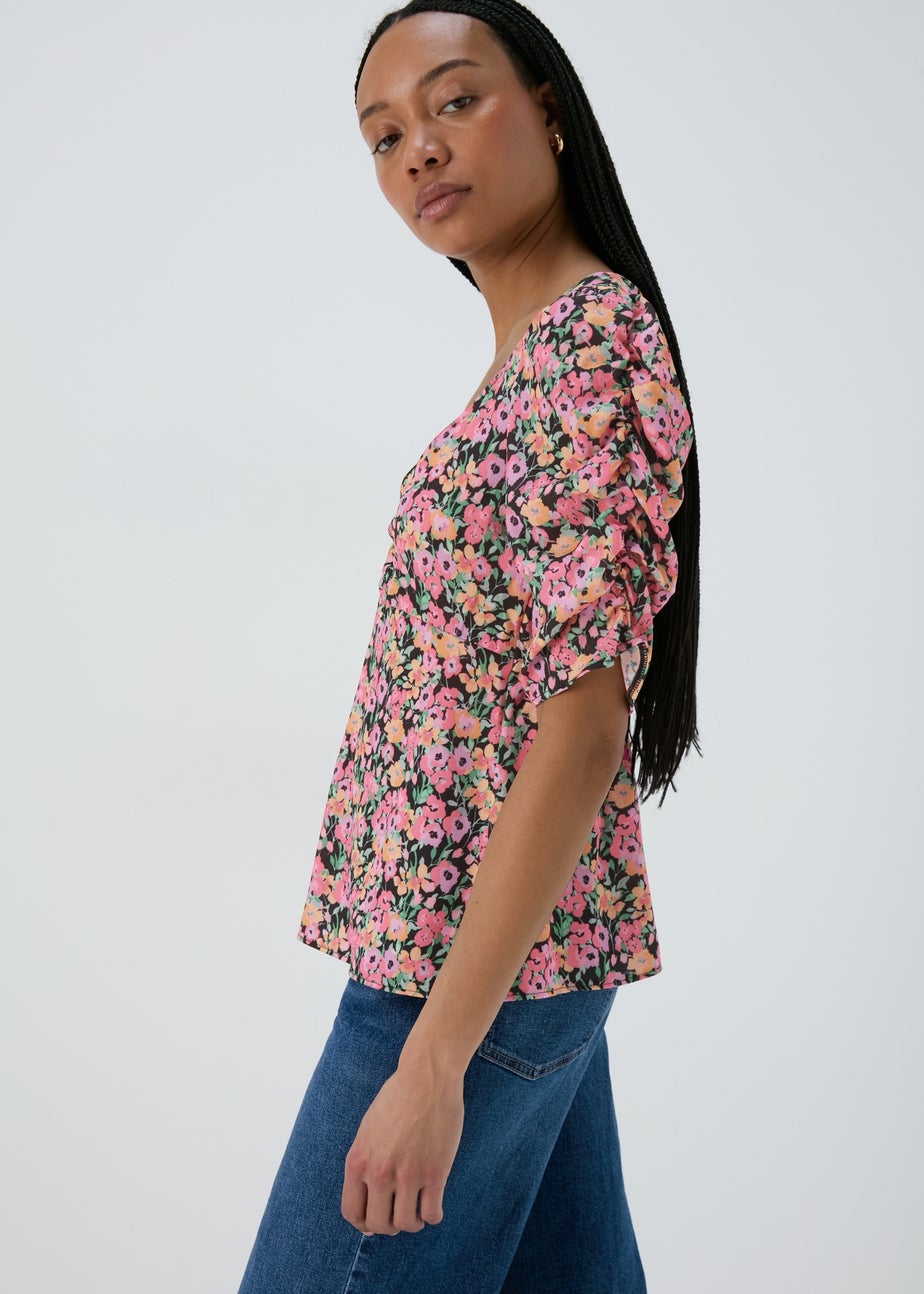 Pink Ruched Front Woven Blouse