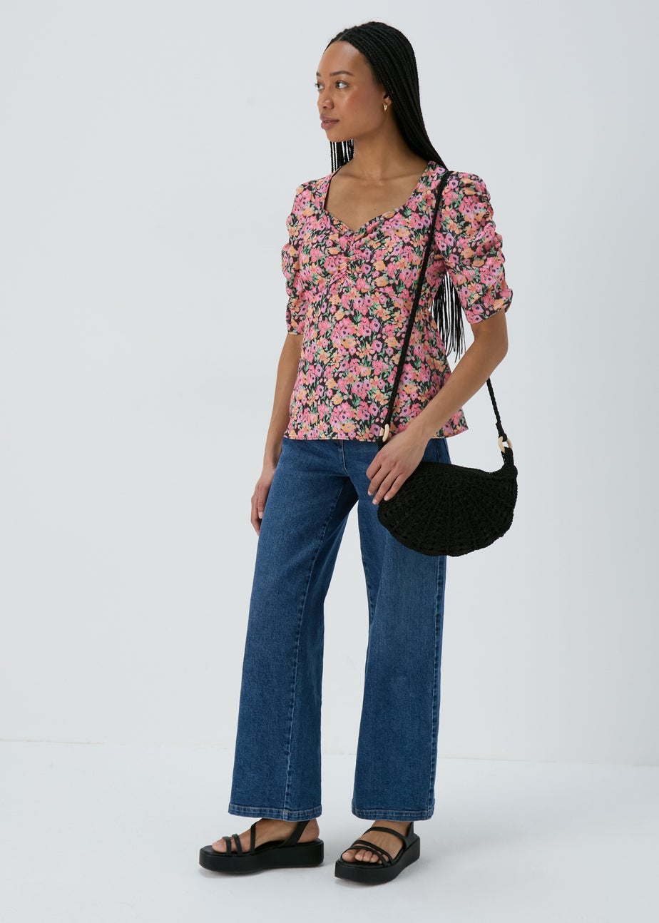 Pink Ruched Front Woven Blouse