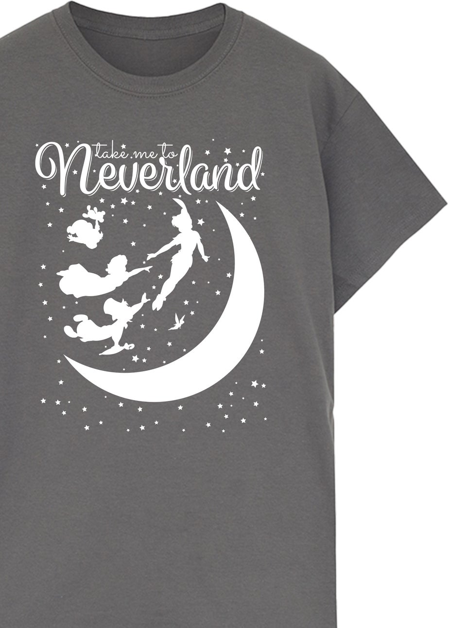 Disney Peter Pan Take Me To Neverland Charcoal Printed Boyfriend Fit T-Shirt