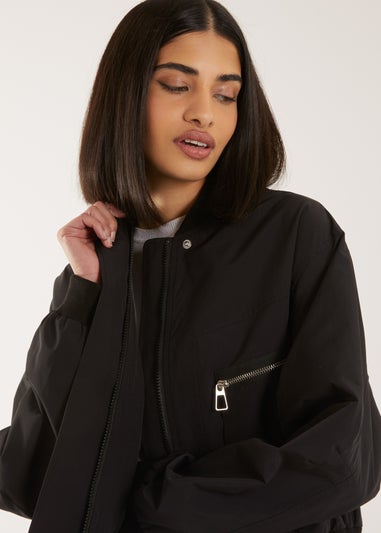 Pink Vanilla Black Double Pocket Classic Bomber Jacket