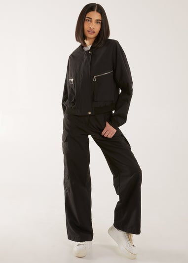 Pink Vanilla Black Double Pocket Classic Bomber Jacket