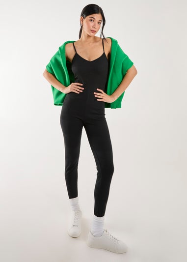 Pink Vanilla Black Ribbed Bodycon Unitard All in One