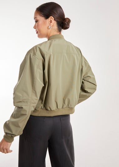 Pink Vanilla Khaki Double Pocket Classic Bomber Jacket