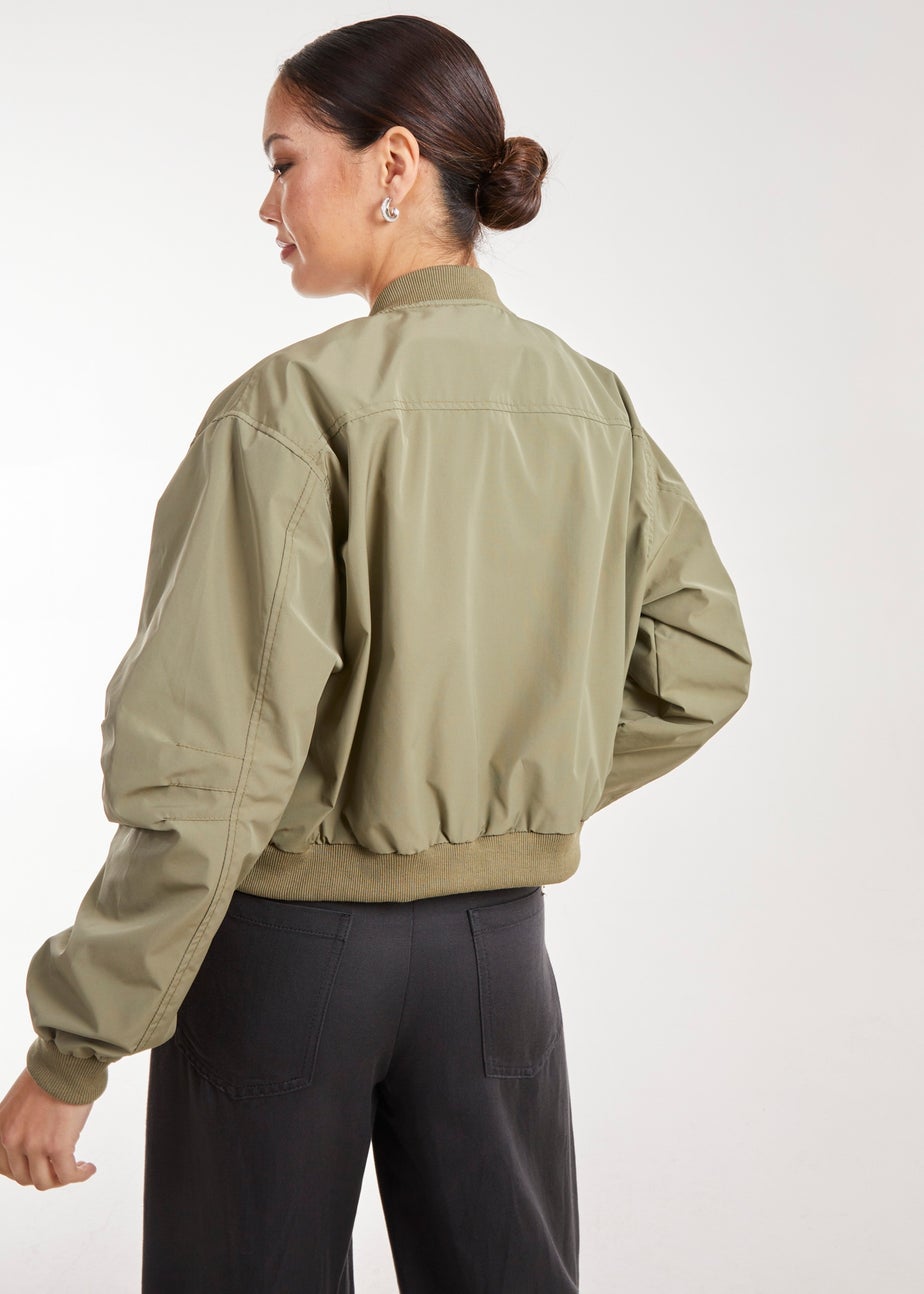 Pink Vanilla Khaki Double Pocket Classic Bomber Jacket