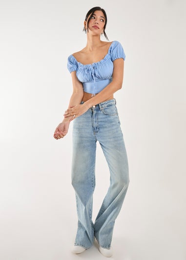 Pink Vanilla Blue Bengaline Puff Sleeve Top