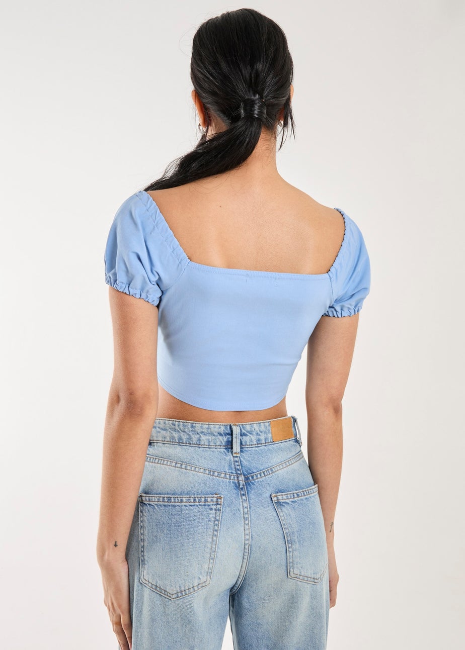 Pink Vanilla Blue Bengaline Puff Sleeve Top