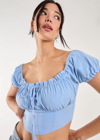 Pink Vanilla Blue Bengaline Puff Sleeve Top