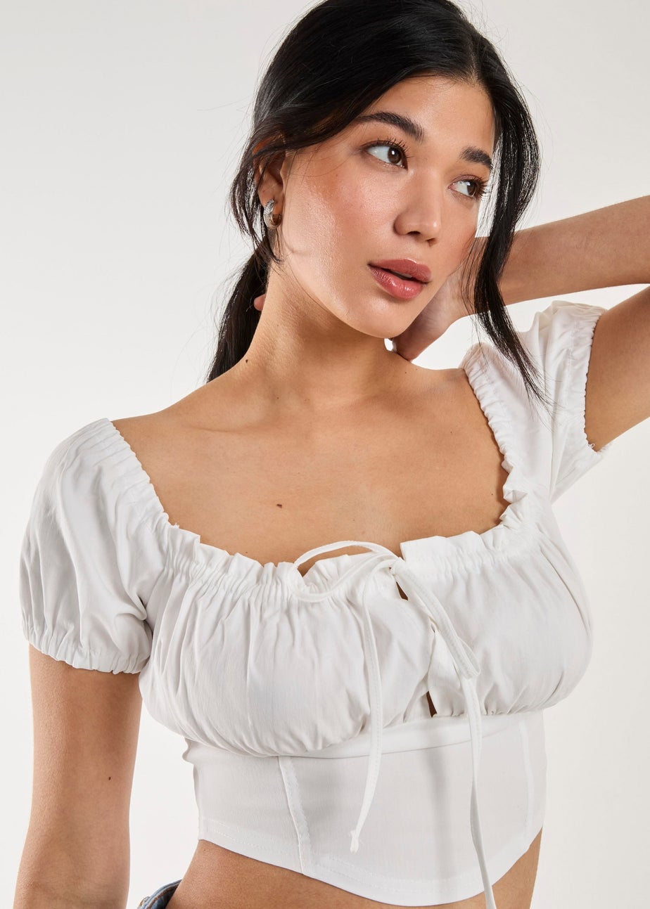 Pink Vanilla Ivory Bengaline Puff Sleeve Top