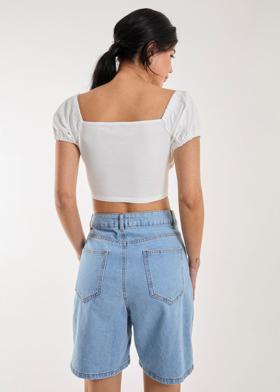 Pink Vanilla Ivory Bengaline Puff Sleeve Top