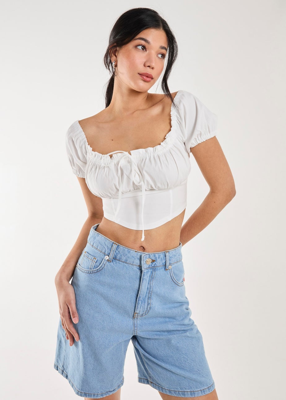 Pink Vanilla Ivory Bengaline Puff Sleeve Top