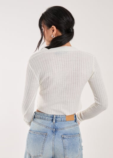 Pink Vanilla Ivory Ribbed Button Up Cardigan