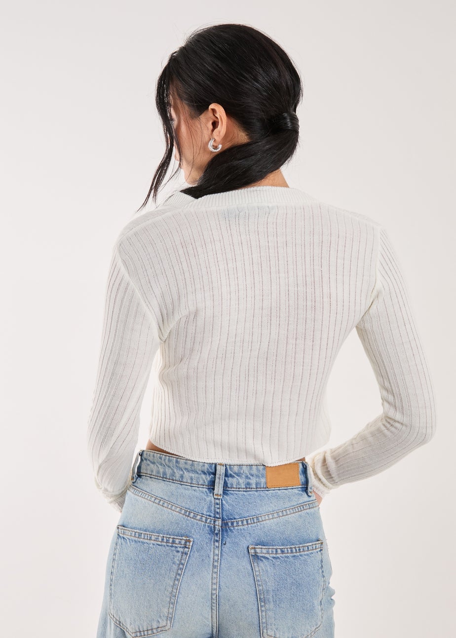 Pink Vanilla Ivory Ribbed Button Up Cardigan