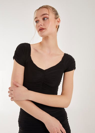 Pink Vanilla Black Ruched Bardot Mini Dress