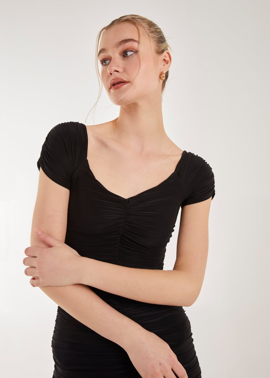 Pink Vanilla Black Ruched Bardot Mini Dress