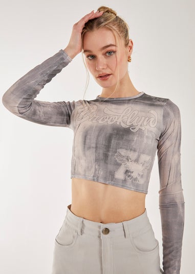 Pink Vanilla Grey Washed Print Long Sleeve Brooklyn Top