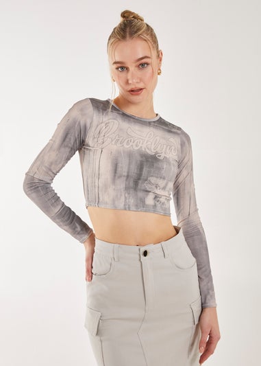 Pink Vanilla Grey Washed Print Long Sleeve Brooklyn Top