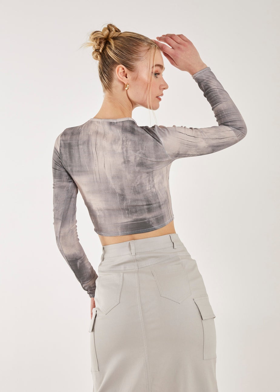 Pink Vanilla Grey Washed Print Long Sleeve Brooklyn Top