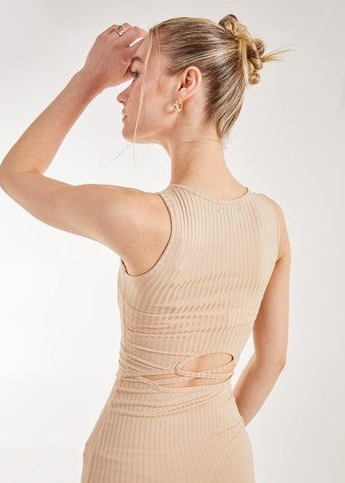 Pink Vanilla Stone Ribbed Maxi Dress With Cutout Back and Split