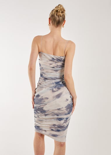 Pink Vanilla Cream Strappy Distressed Print Midi Dress