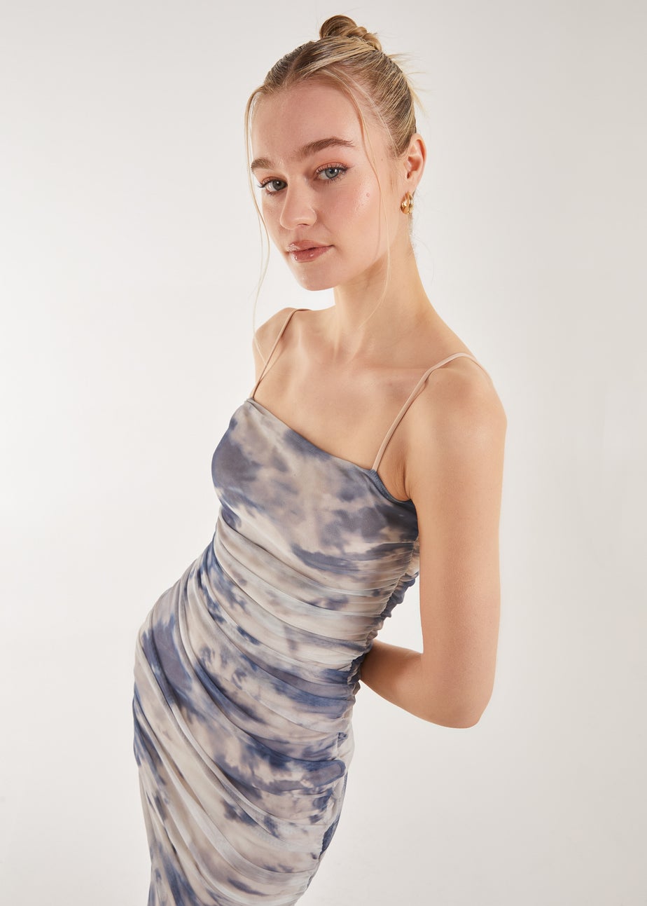 Pink Vanilla Cream Strappy Distressed Print Midi Dress