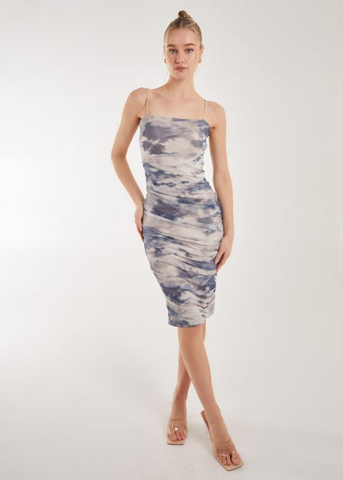 Pink Vanilla Cream Strappy Distressed Print Midi Dress